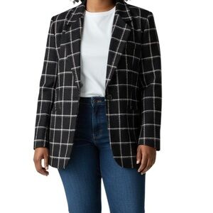 Linda Allard Ellen Tracy Wool Windowpane Blazer 14 Longline